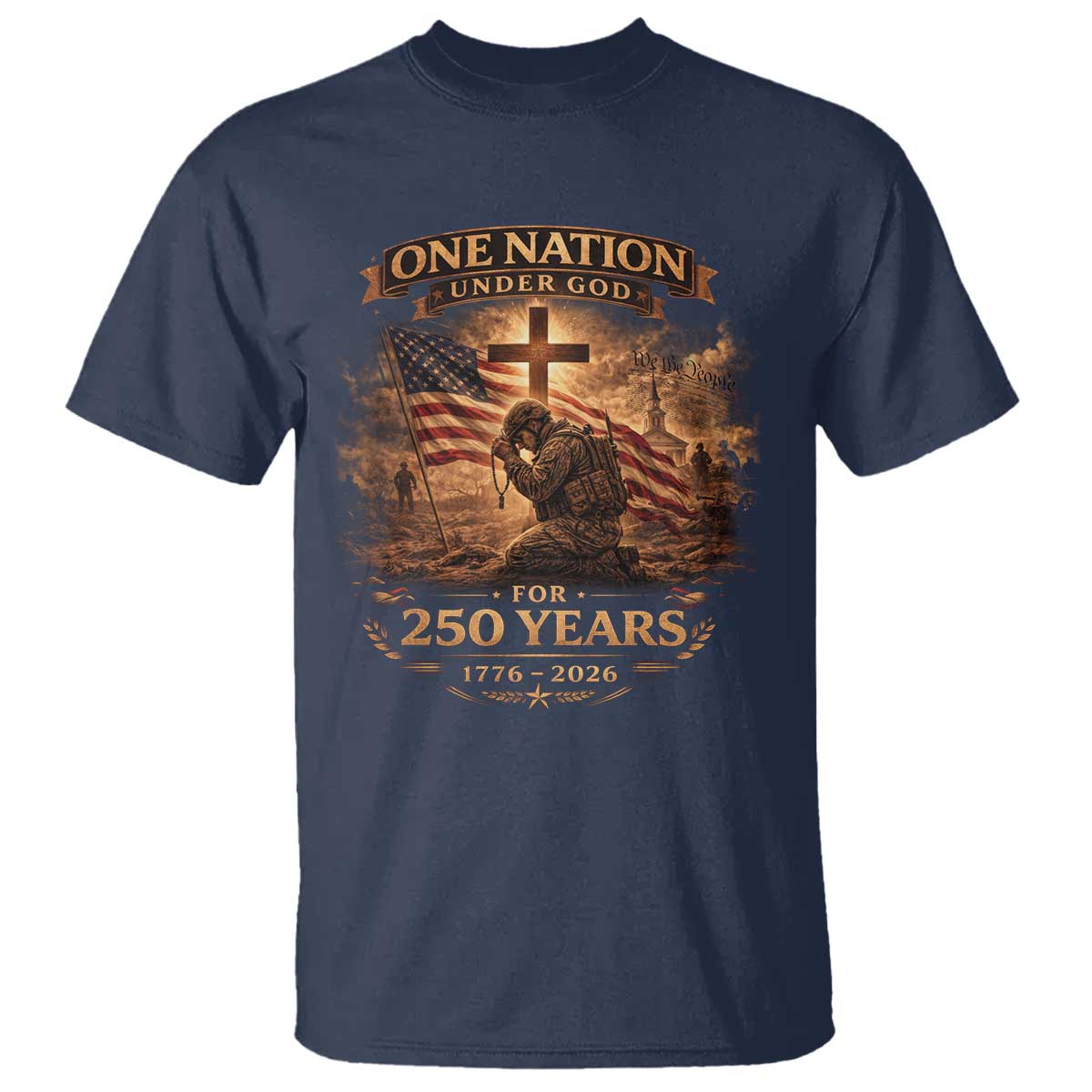 Blessings 250 Years America T Shirt Christian Patriotic One Nation Under God US Flag