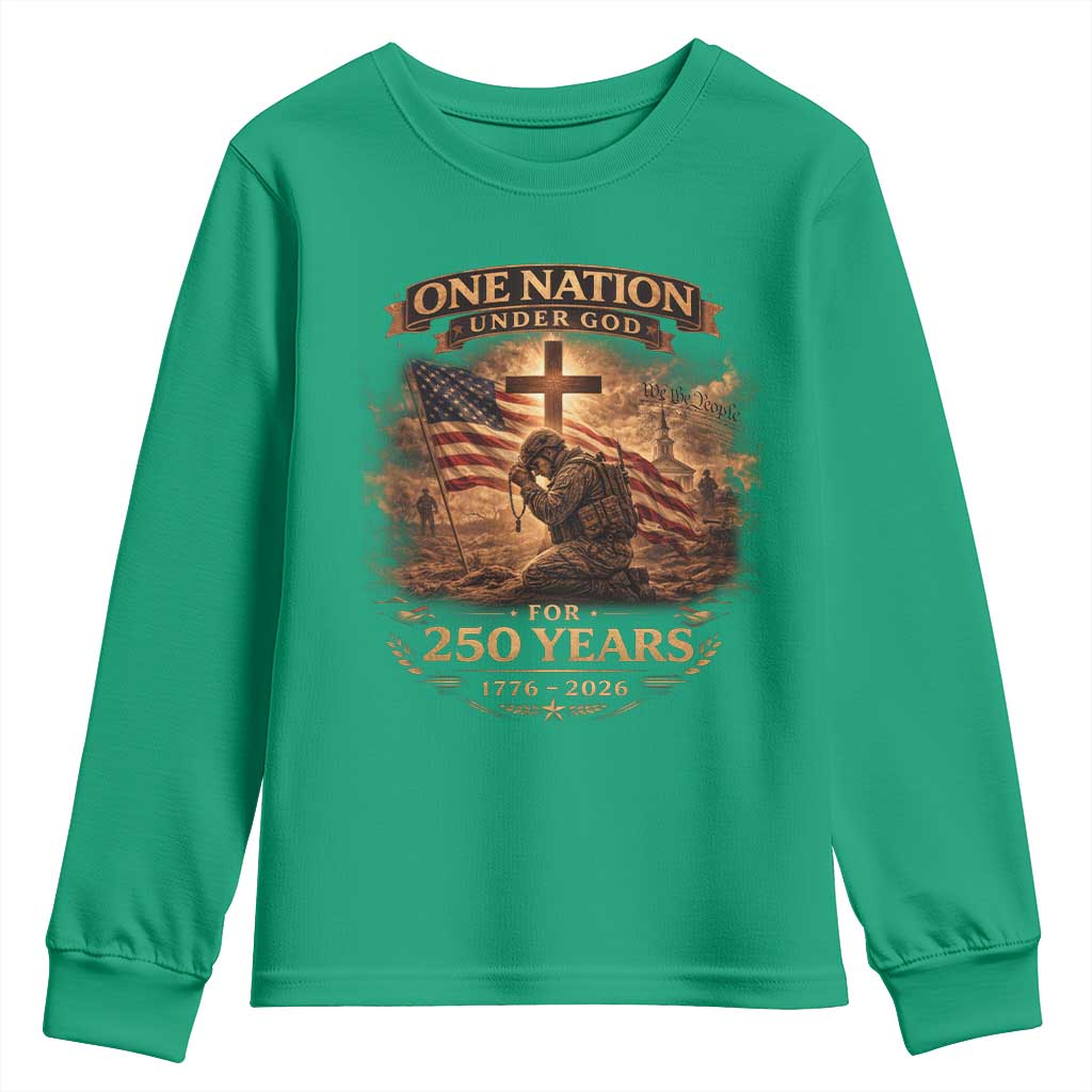 Blessings 250 Years America Youth Sweatshirt Christian Patriotic One Nation Under God US Flag