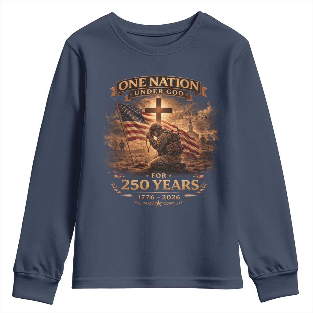 Blessings 250 Years America Youth Sweatshirt Christian Patriotic One Nation Under God US Flag