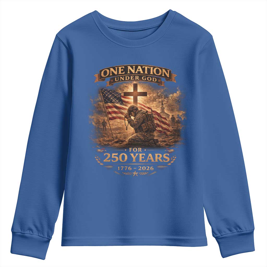 Blessings 250 Years America Youth Sweatshirt Christian Patriotic One Nation Under God US Flag