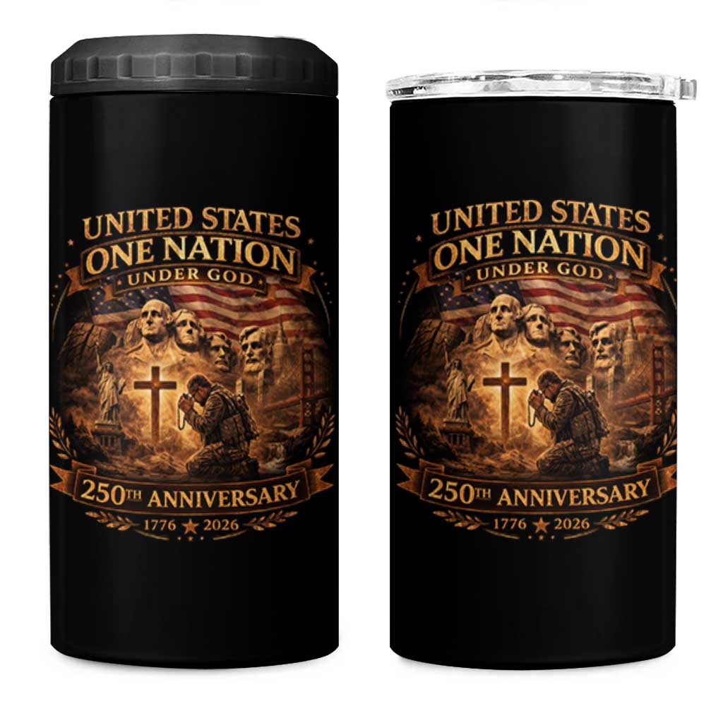 Blessings 250 Years America 4 in 1 Can Cooler Tumbler Christian Patriotic One Nation Under God Founding Fathers