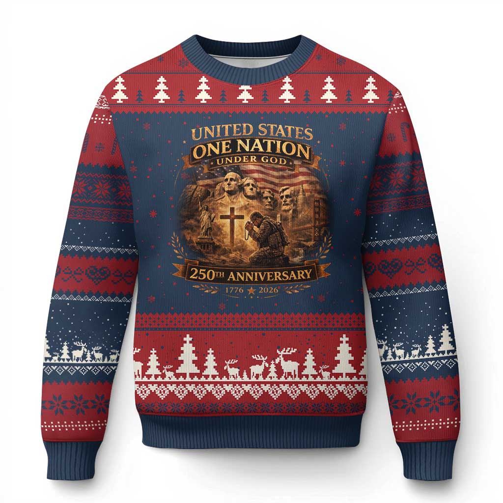 Blessings 250 Years America Ugly Christmas Sweater Christian Patriotic One Nation Under God Founding Fathers