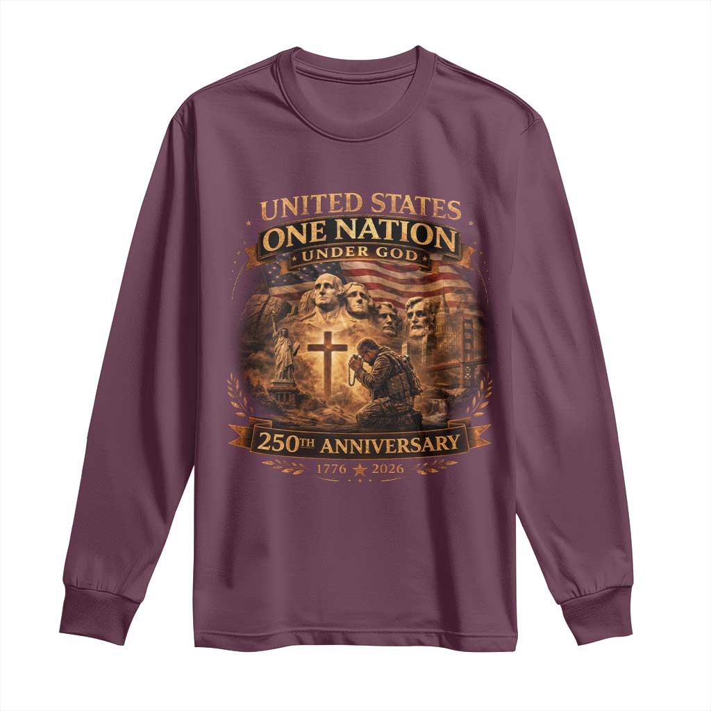 Blessings 250 Years America Long Sleeve Shirt Christian Patriotic One Nation Under God Founding Fathers