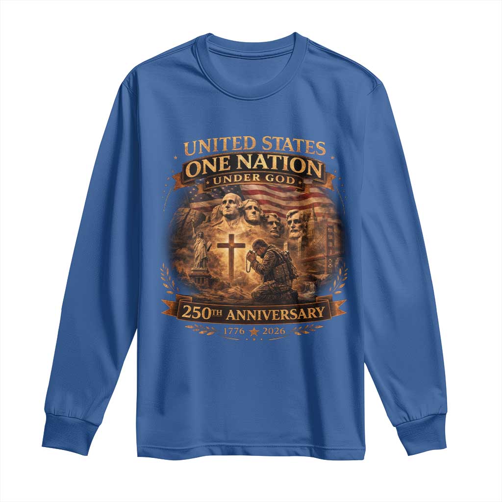 Blessings 250 Years America Long Sleeve Shirt Christian Patriotic One Nation Under God Founding Fathers