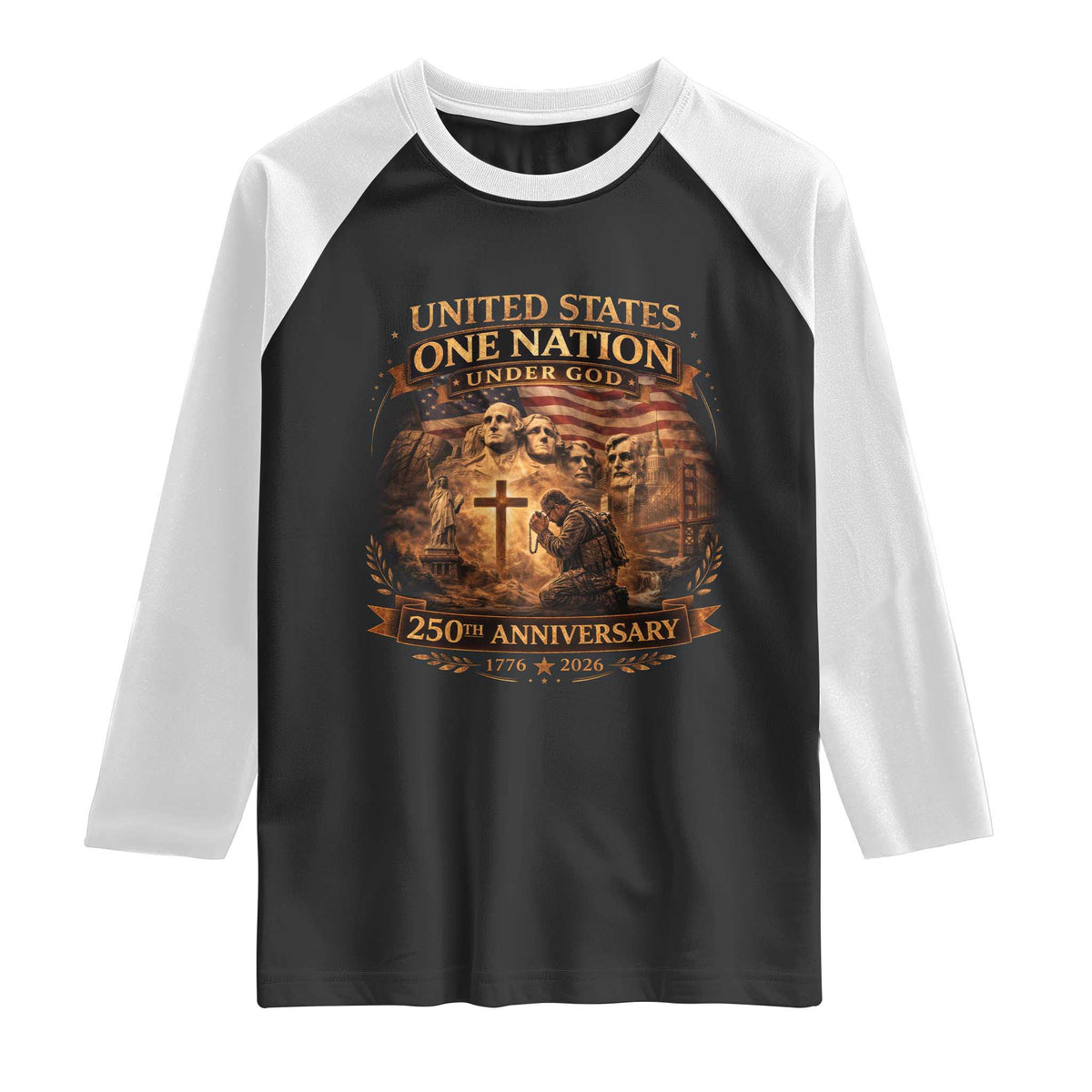 Blessings 250 Years America Raglan Shirt Christian Patriotic One Nation Under God Founding Fathers