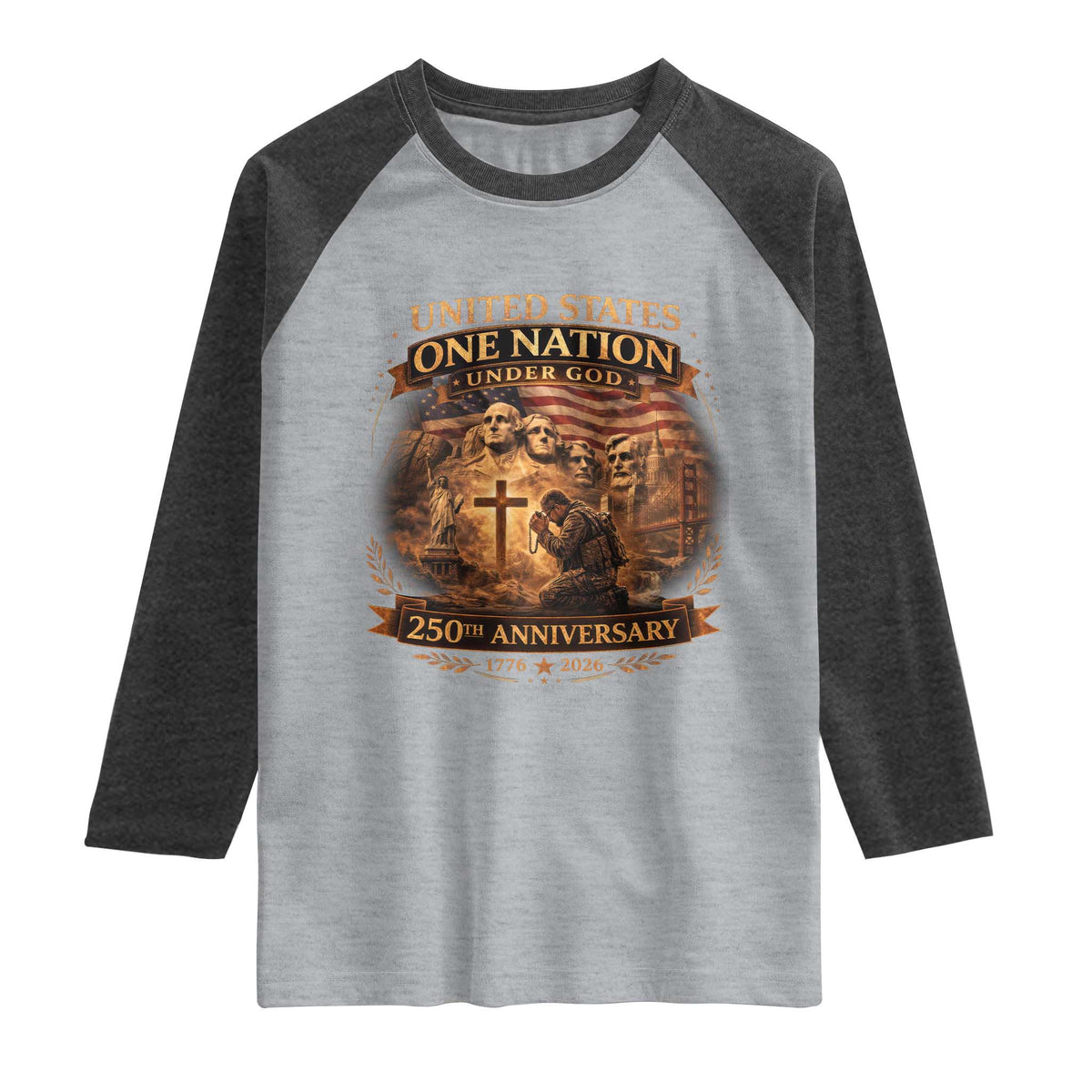 Blessings 250 Years America Raglan Shirt Christian Patriotic One Nation Under God Founding Fathers