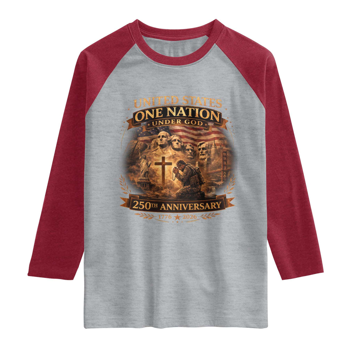 Blessings 250 Years America Raglan Shirt Christian Patriotic One Nation Under God Founding Fathers