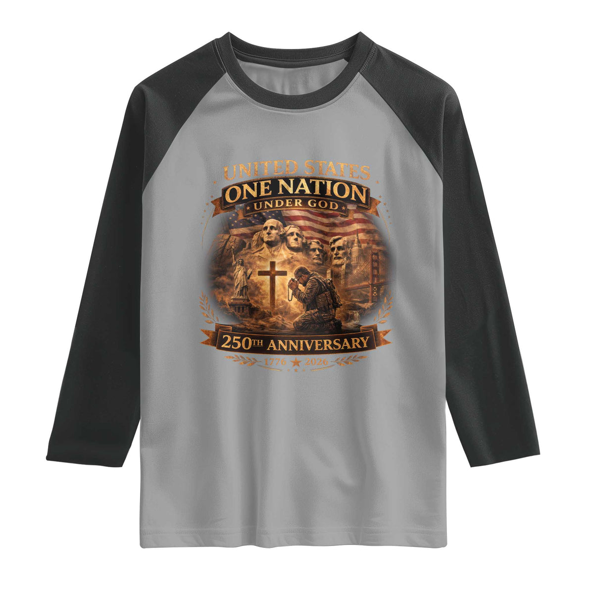 Blessings 250 Years America Raglan Shirt Christian Patriotic One Nation Under God Founding Fathers