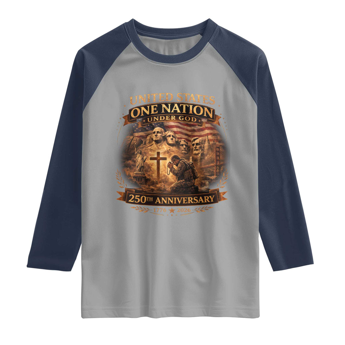 Blessings 250 Years America Raglan Shirt Christian Patriotic One Nation Under God Founding Fathers