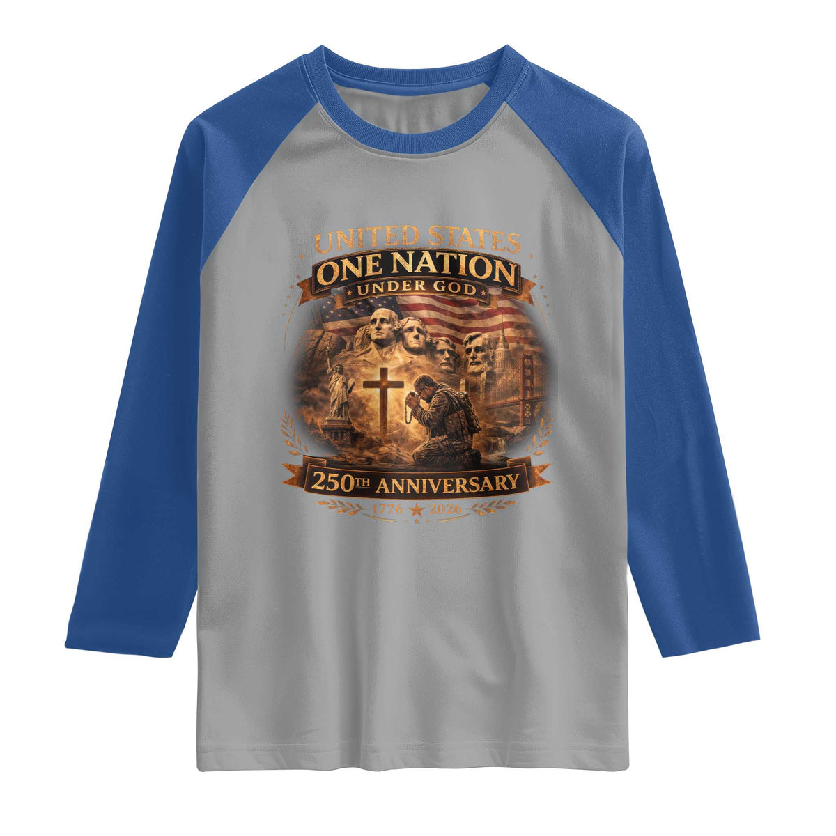 Blessings 250 Years America Raglan Shirt Christian Patriotic One Nation Under God Founding Fathers