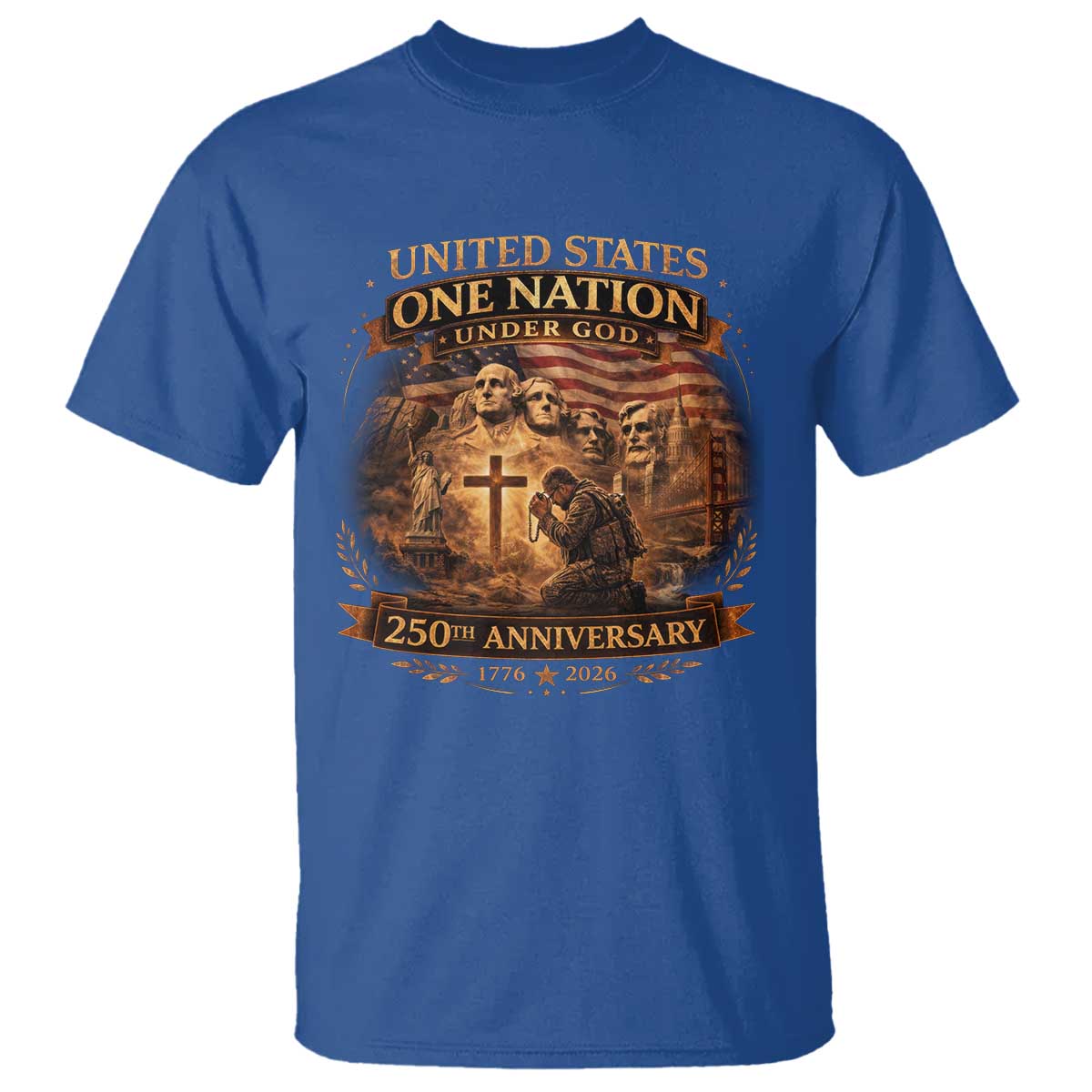 Blessings 250 Years America T Shirt Christian Patriotic One Nation Under God Founding Fathers