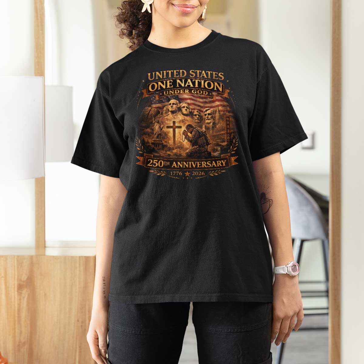 Blessings 250 Years America T Shirt For Women Christian Patriotic One Nation Under God Founding Fathers
