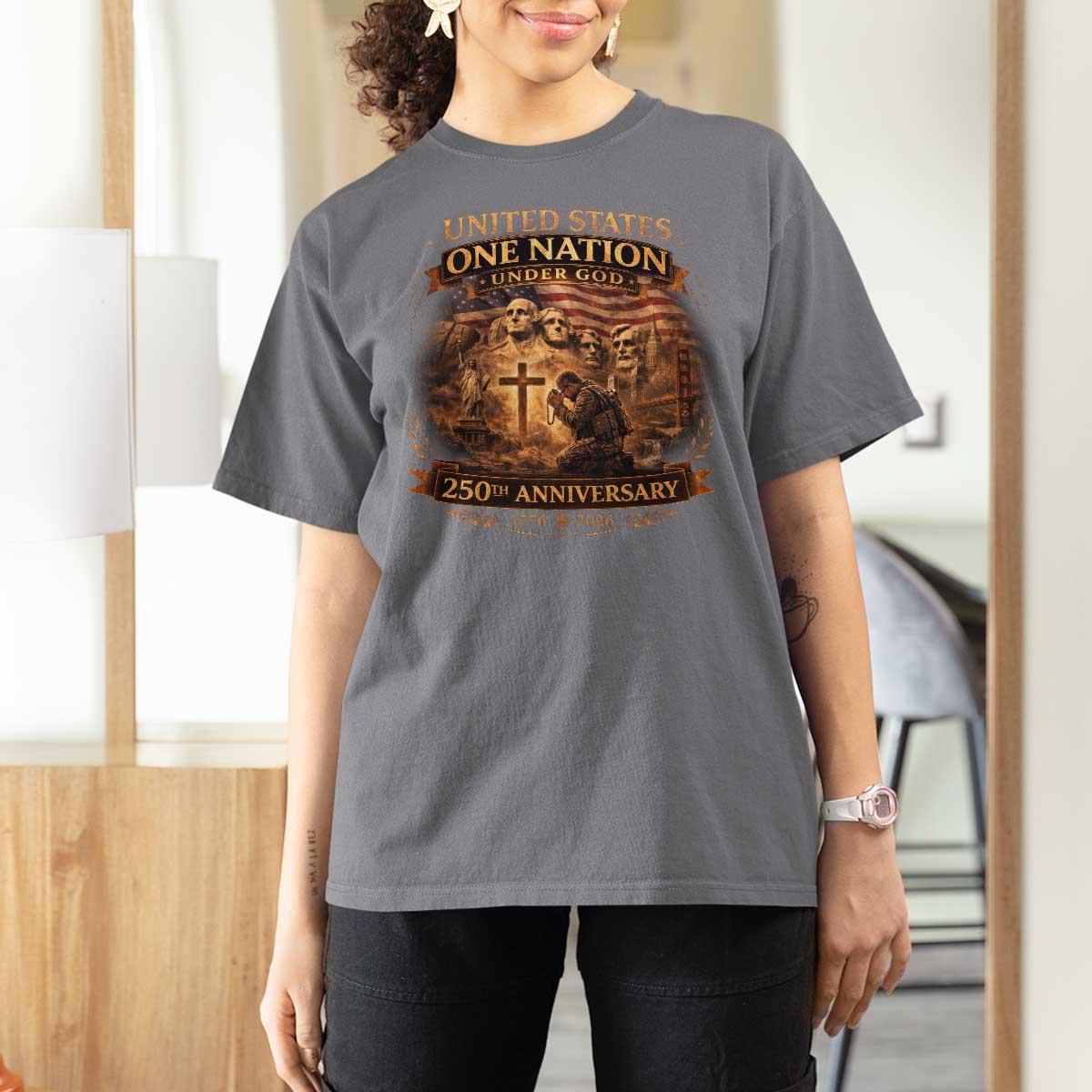 Blessings 250 Years America T Shirt For Women Christian Patriotic One Nation Under God Founding Fathers