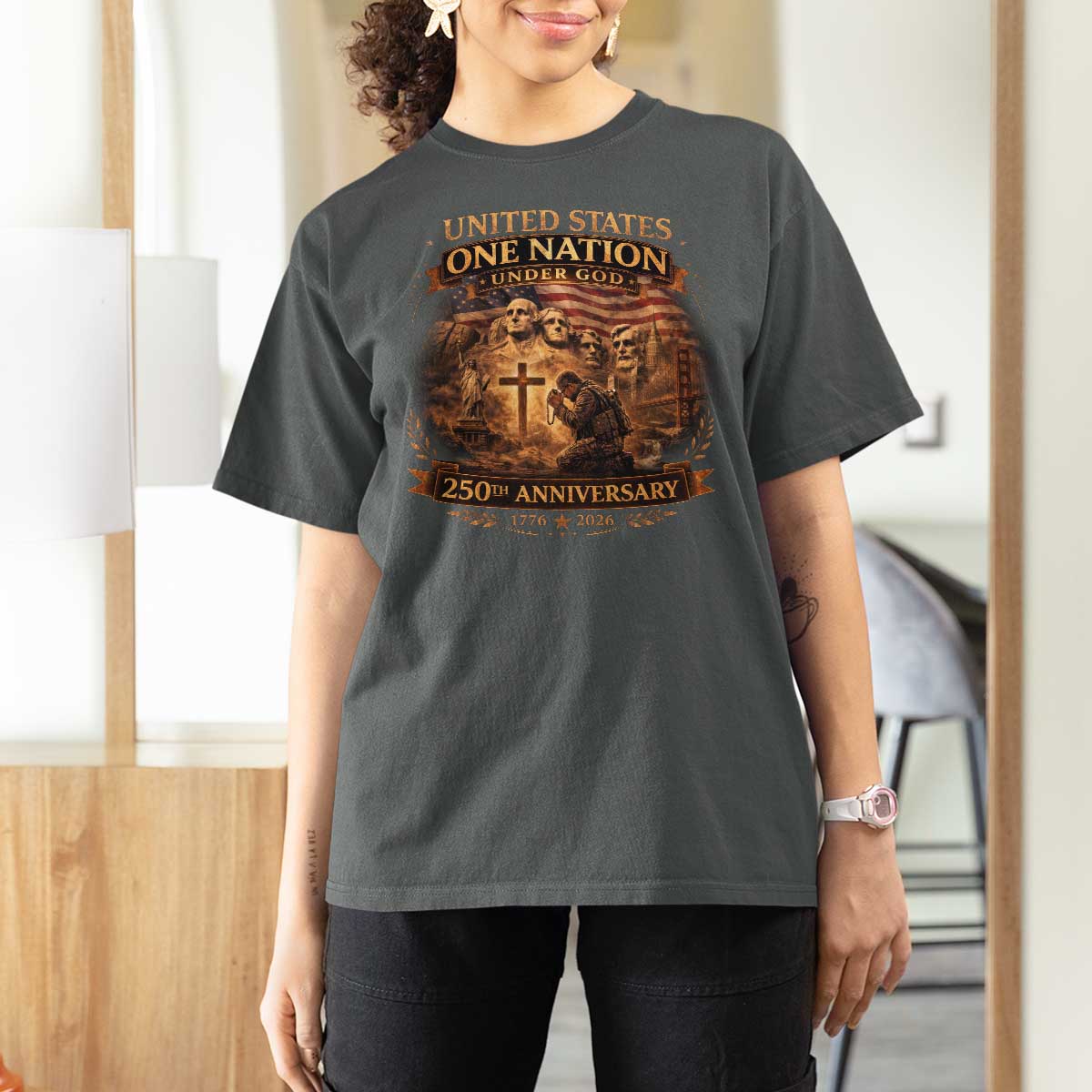 Blessings 250 Years America T Shirt For Women Christian Patriotic One Nation Under God Founding Fathers