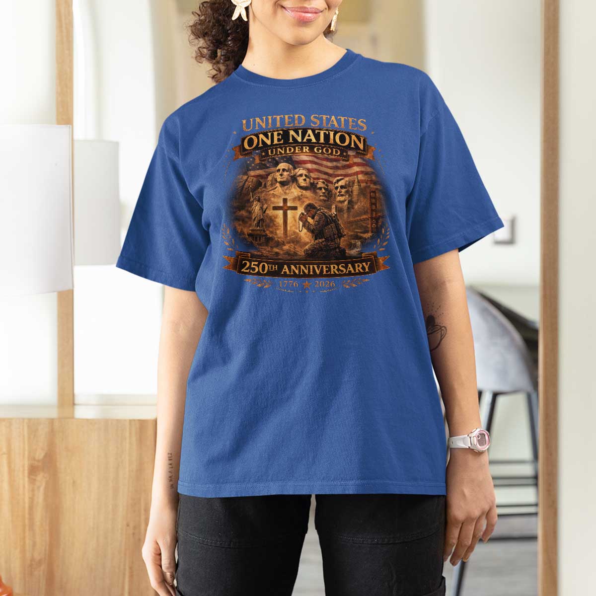 Blessings 250 Years America T Shirt For Women Christian Patriotic One Nation Under God Founding Fathers