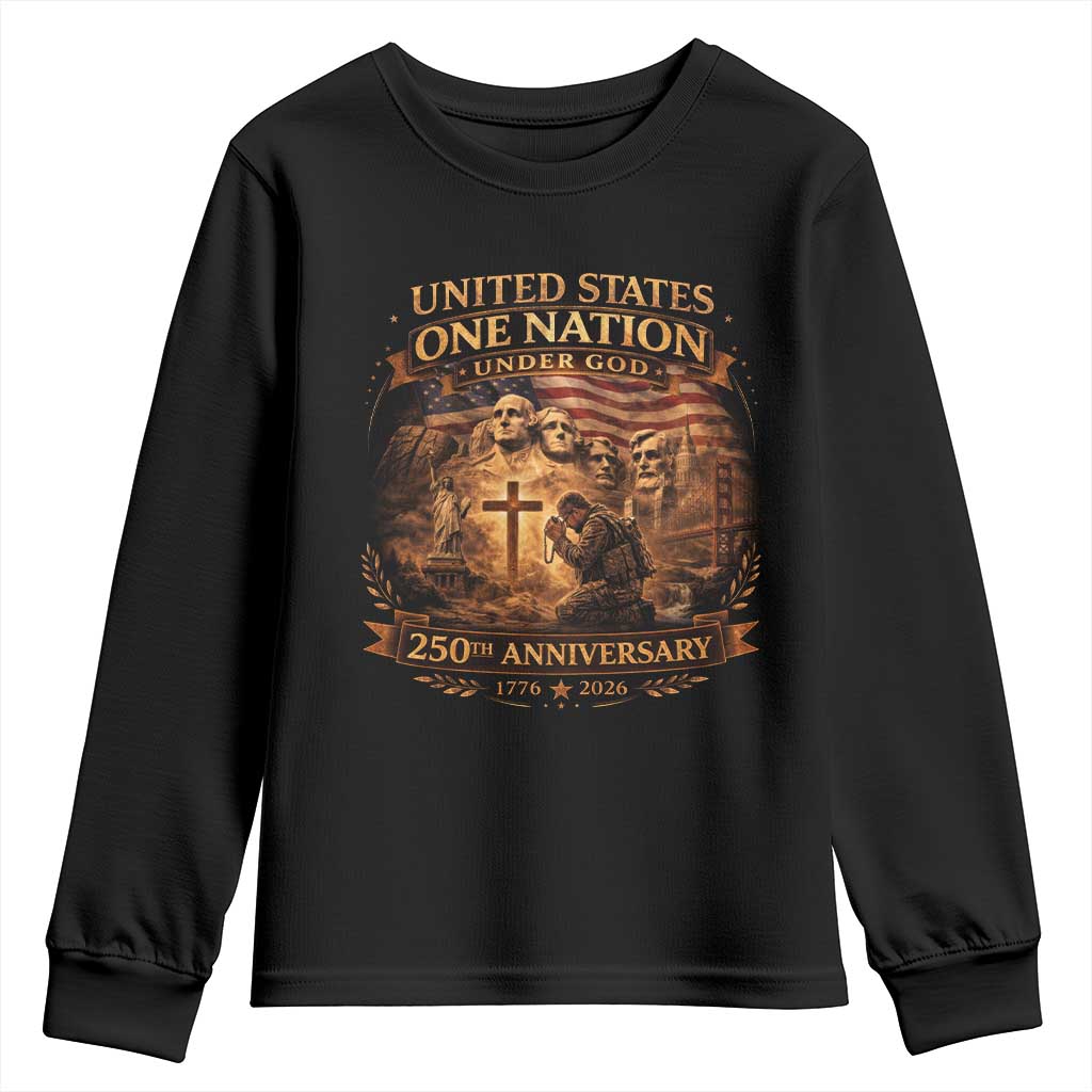 Blessings 250 Years America Youth Sweatshirt Christian Patriotic One Nation Under God Founding Fathers