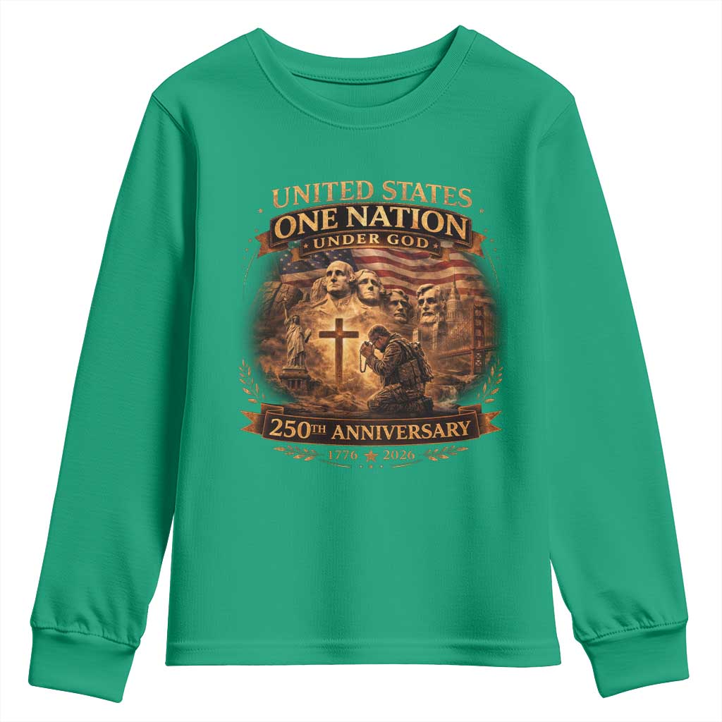 Blessings 250 Years America Youth Sweatshirt Christian Patriotic One Nation Under God Founding Fathers