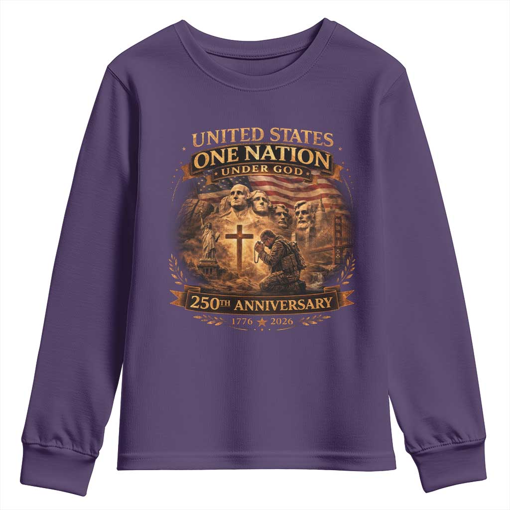 Blessings 250 Years America Youth Sweatshirt Christian Patriotic One Nation Under God Founding Fathers