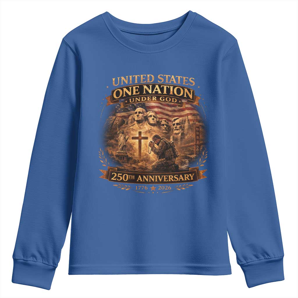 Blessings 250 Years America Youth Sweatshirt Christian Patriotic One Nation Under God Founding Fathers