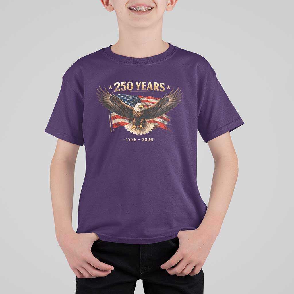250 Years USA T Shirt For Kid Patriotic Eagle America Flag 250th Anniversary 1776 2026