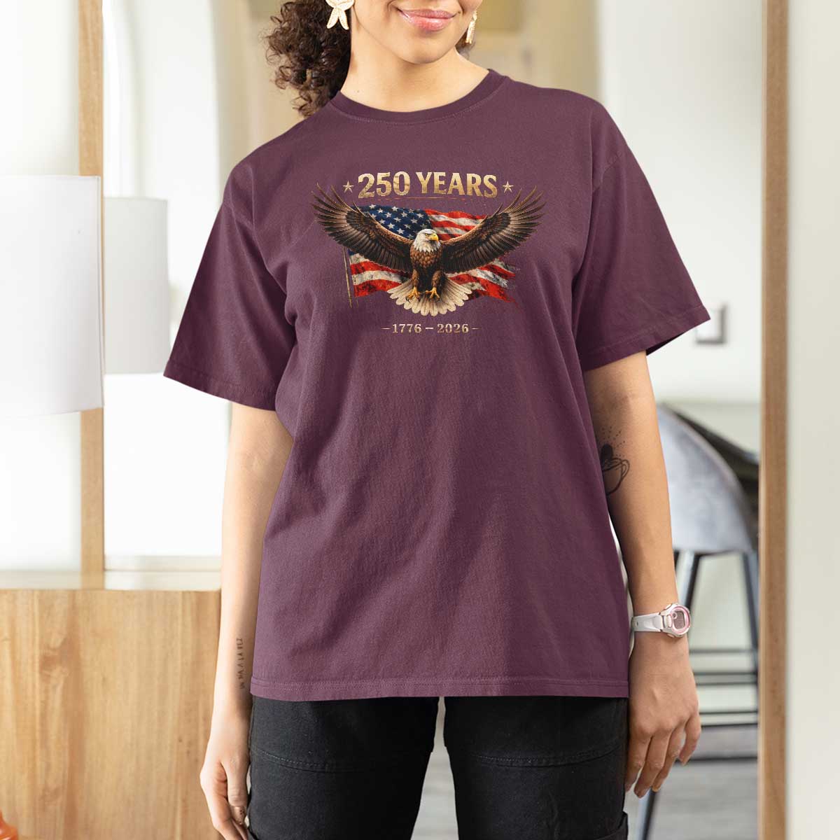 250 Years USA T Shirt For Women Patriotic Eagle America Flag 250th Anniversary 1776 2026
