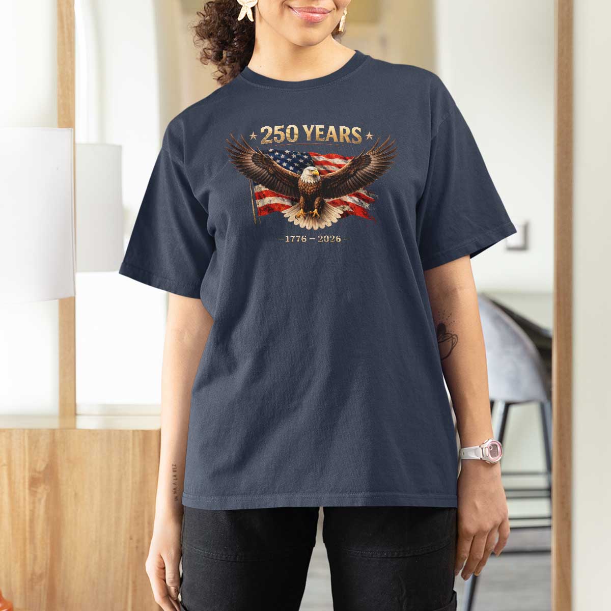 250 Years USA T Shirt For Women Patriotic Eagle America Flag 250th Anniversary 1776 2026