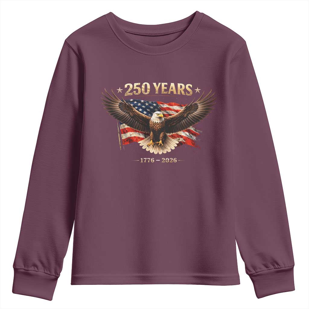 250 Years USA Youth Sweatshirt Patriotic Eagle America Flag 250th Anniversary 1776 2026