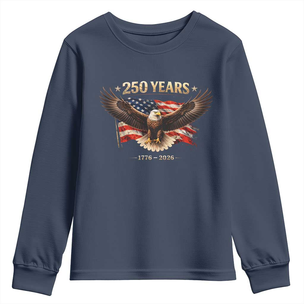 250 Years USA Youth Sweatshirt Patriotic Eagle America Flag 250th Anniversary 1776 2026