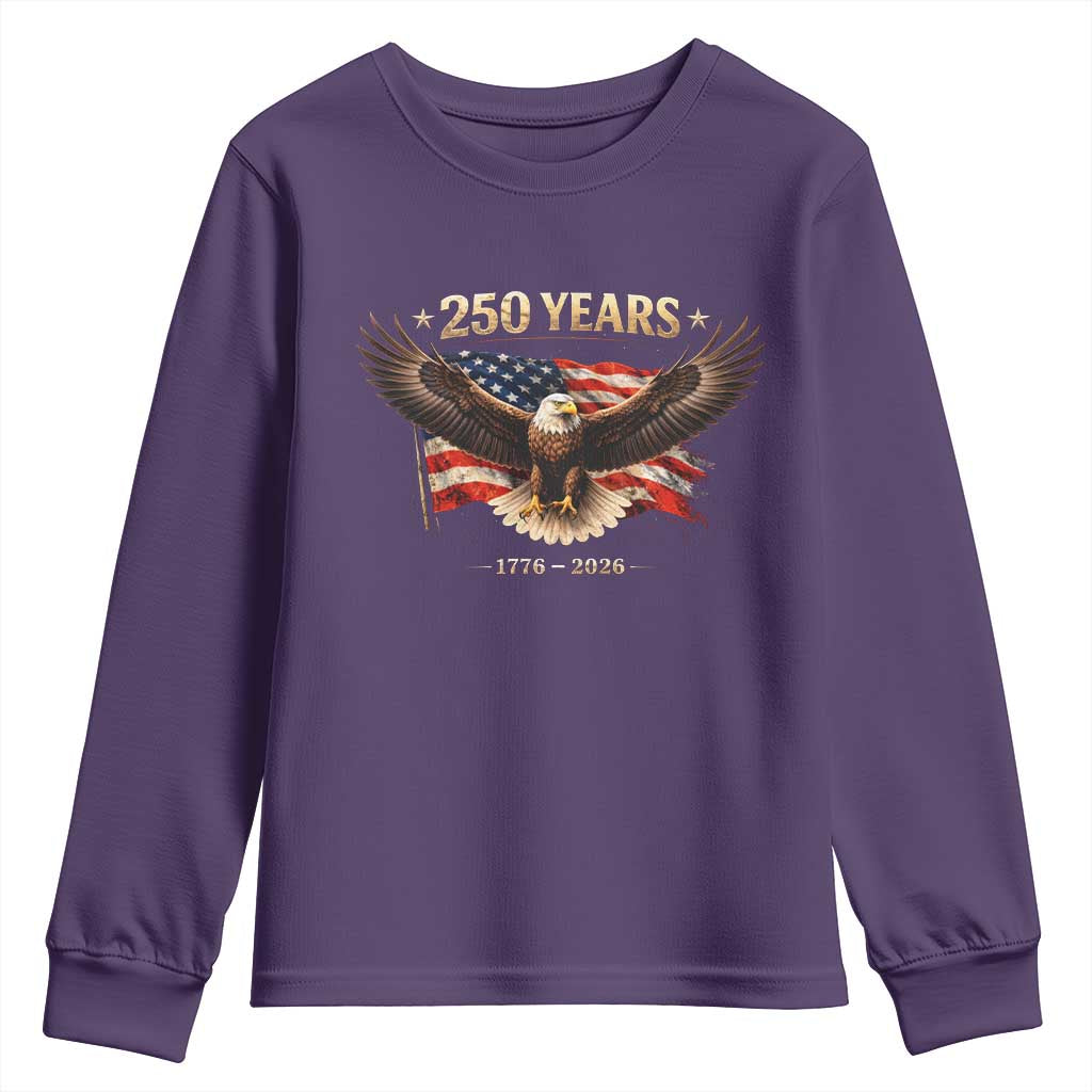 250 Years USA Youth Sweatshirt Patriotic Eagle America Flag 250th Anniversary 1776 2026