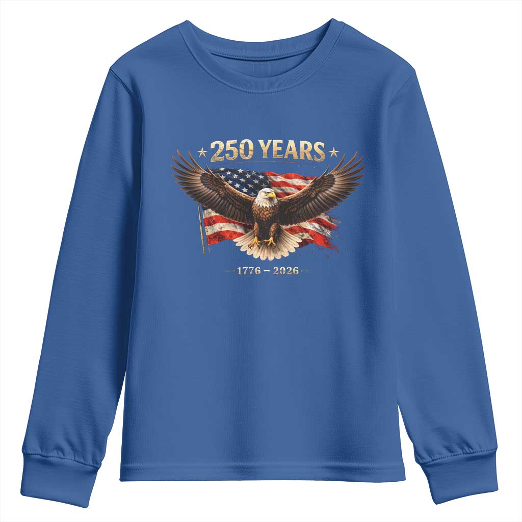 250 Years USA Youth Sweatshirt Patriotic Eagle America Flag 250th Anniversary 1776 2026