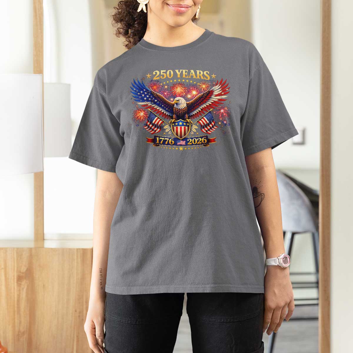 USA 250th Anniversary Eagle T Shirt For Women 4th July Independence Day Patriotic USA Flag