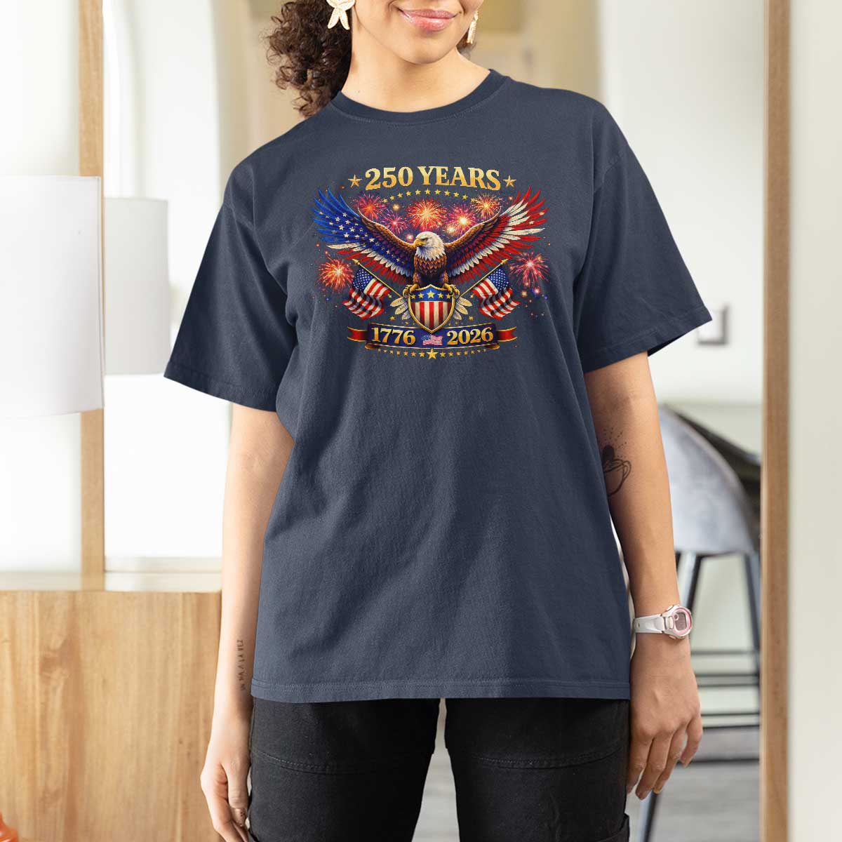 USA 250th Anniversary Eagle T Shirt For Women 4th July Independence Day Patriotic USA Flag