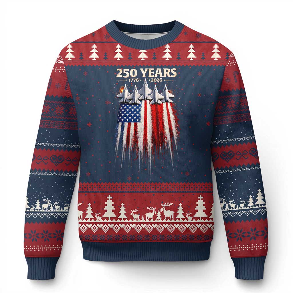 250 Years Anniversary Ugly Christmas Sweater Usa American Flag 1776 2026 Patriotic Independence Day 4th July