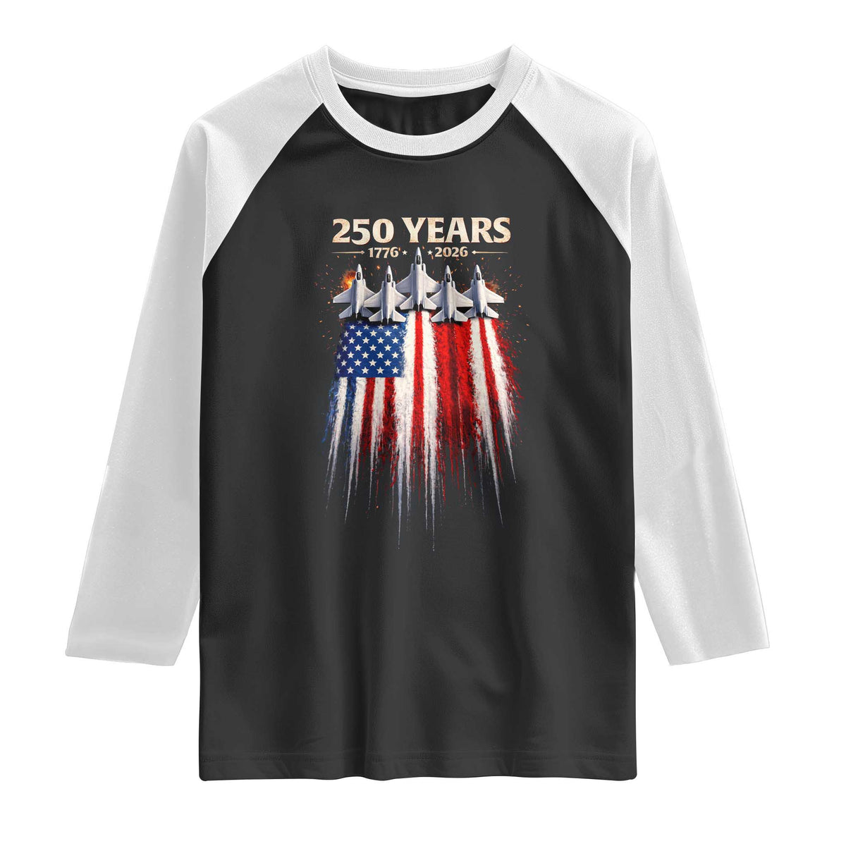 250 Years Anniversary Raglan Shirt Usa American Flag 1776 2026 Patriotic Independence Day 4th July