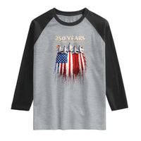 250 Years Anniversary Raglan Shirt Usa American Flag 1776 2026 Patriotic Independence Day 4th July