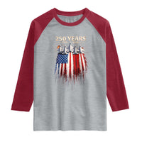250 Years Anniversary Raglan Shirt Usa American Flag 1776 2026 Patriotic Independence Day 4th July