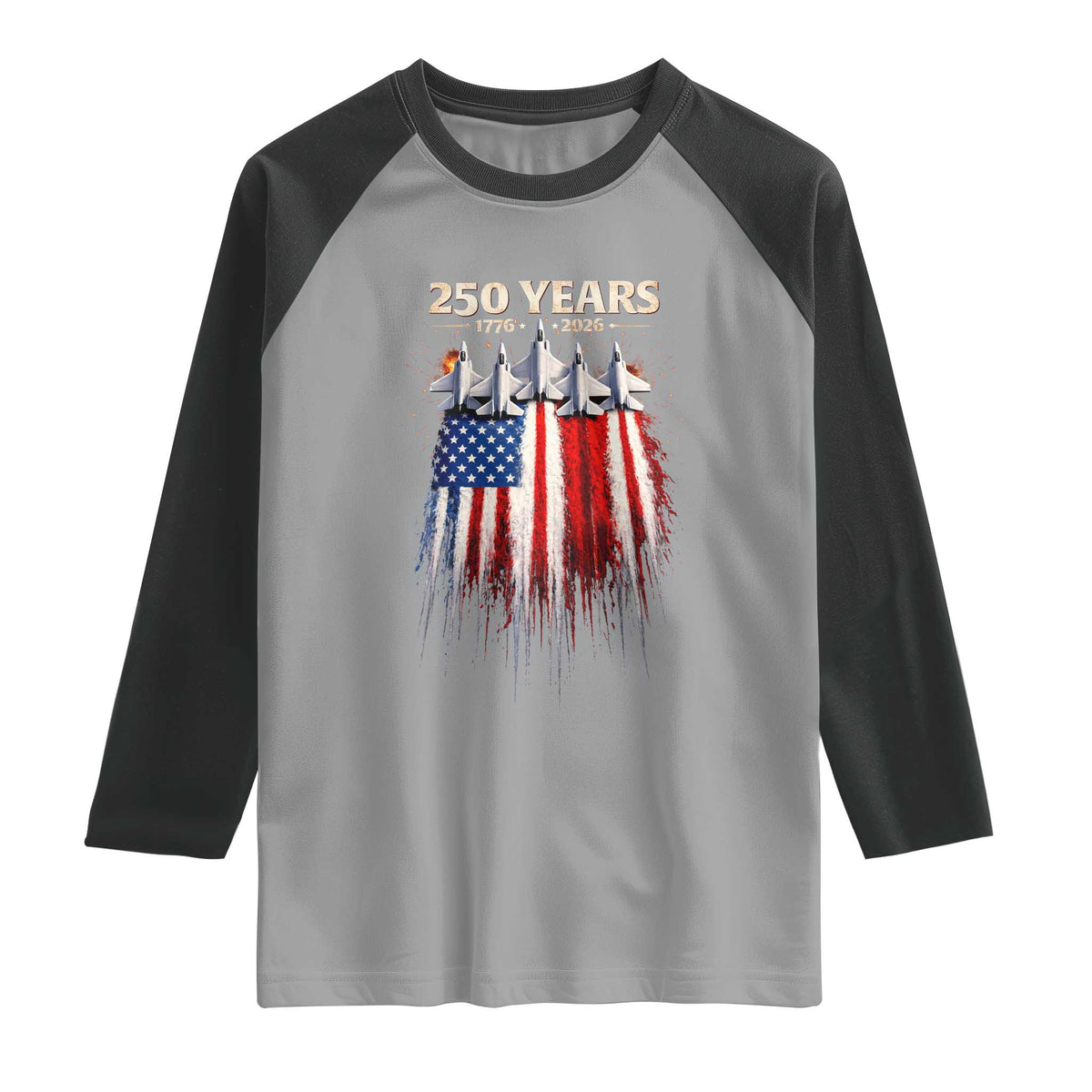 250 Years Anniversary Raglan Shirt Usa American Flag 1776 2026 Patriotic Independence Day 4th July