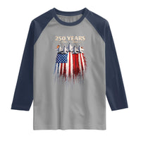 250 Years Anniversary Raglan Shirt Usa American Flag 1776 2026 Patriotic Independence Day 4th July