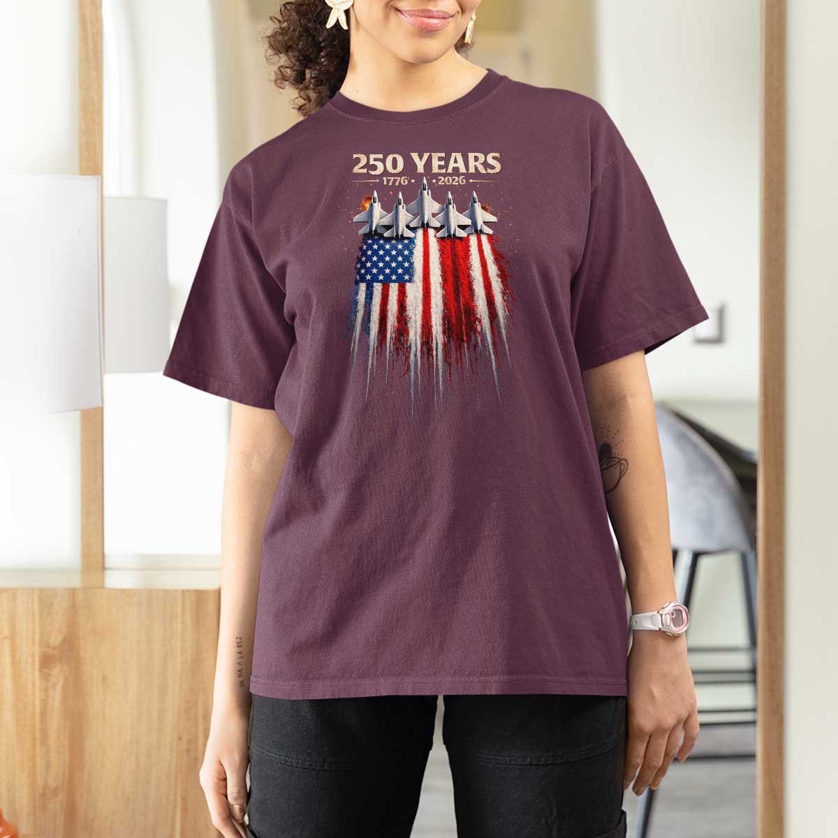 250 Years Anniversary T Shirt For Women Usa American Flag 1776 2026 Patriotic Independence Day 4th July