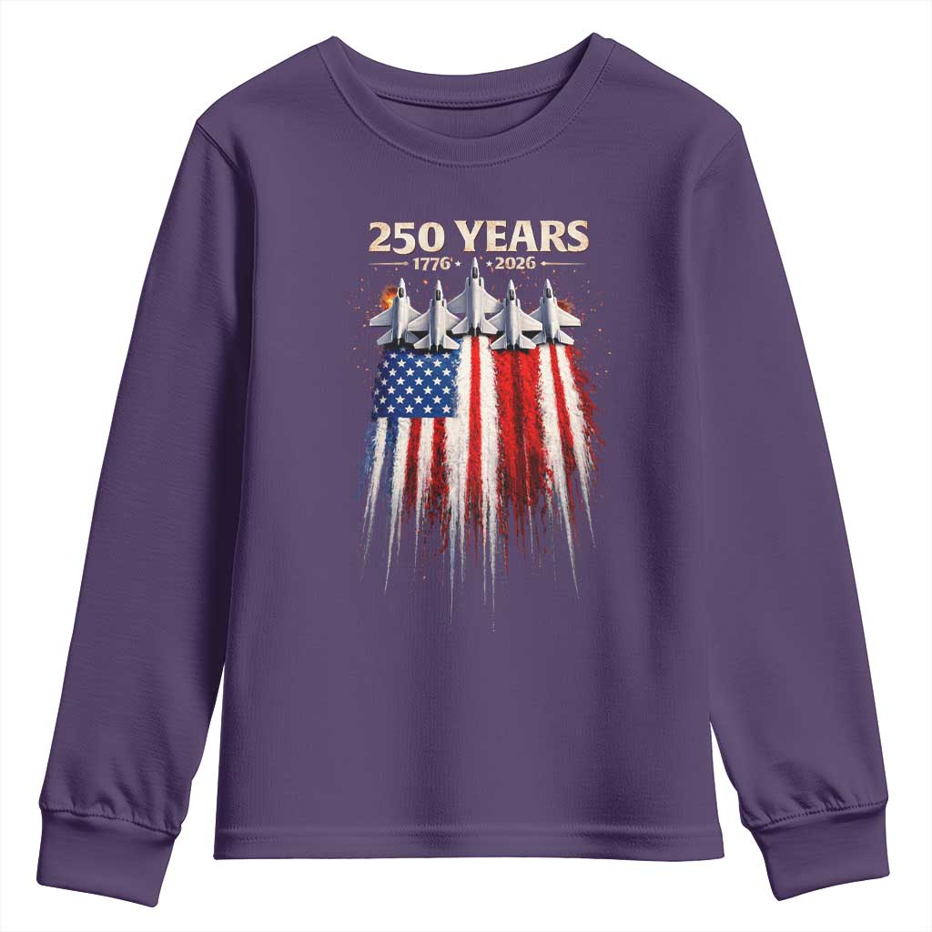 250 Years Anniversary Youth Sweatshirt Usa American Flag 1776 2026 Patriotic Independence Day 4th July