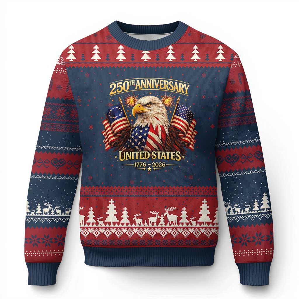 250th Anniversary Ugly Christmas Sweater United States 250 Years Birthday 1776 2026 Eagle USA Flag