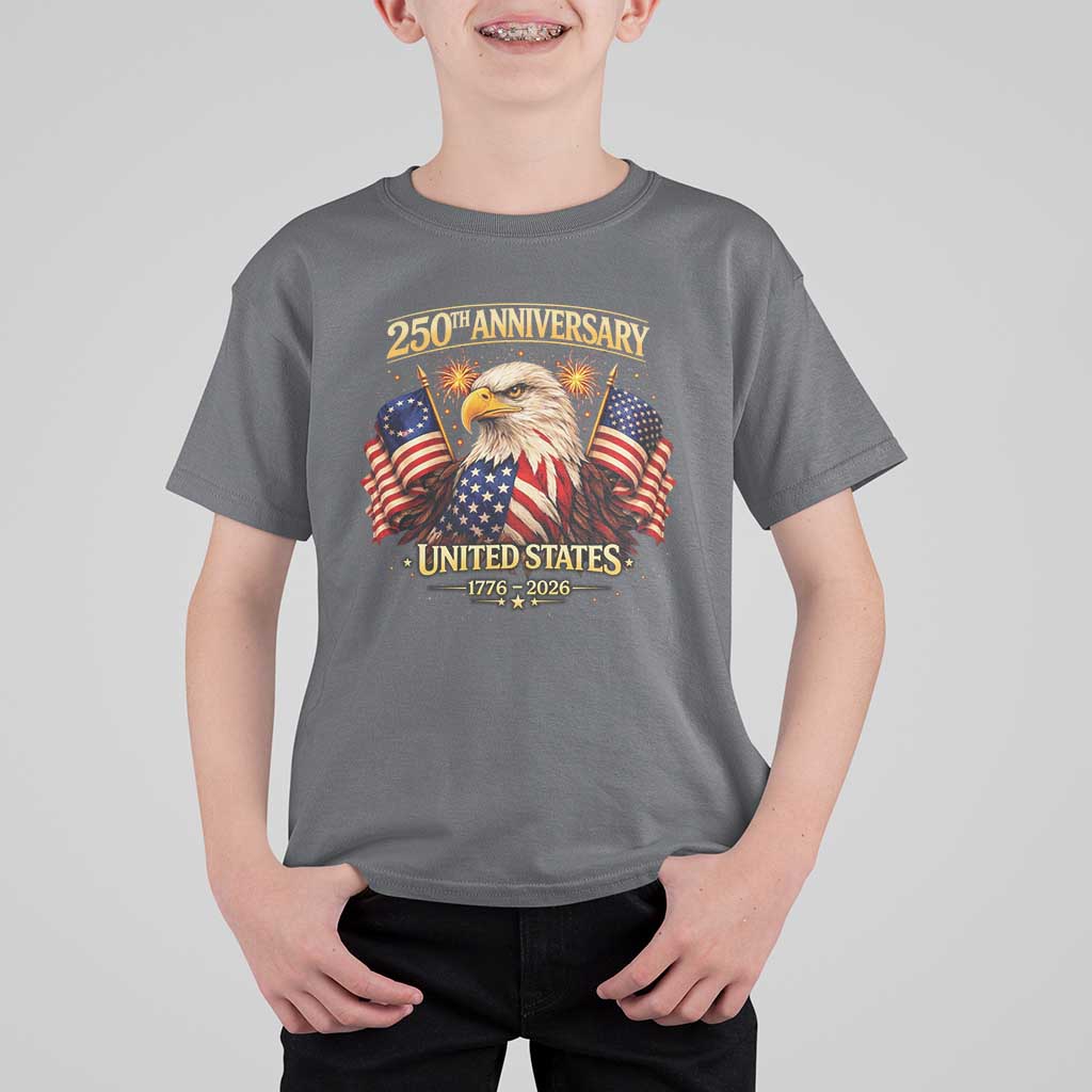 250th Anniversary T Shirt For Kid United States 250 Years Birthday 1776 2026 Eagle USA Flag