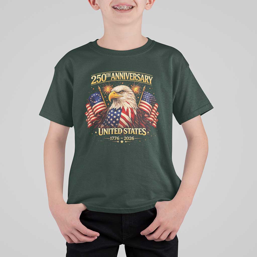 250th Anniversary T Shirt For Kid United States 250 Years Birthday 1776 2026 Eagle USA Flag