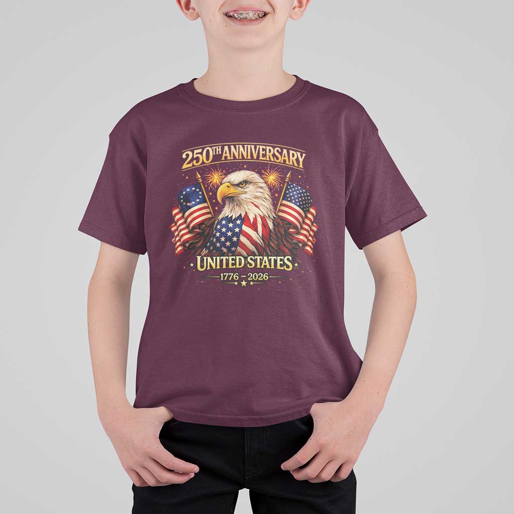 250th Anniversary T Shirt For Kid United States 250 Years Birthday 1776 2026 Eagle USA Flag