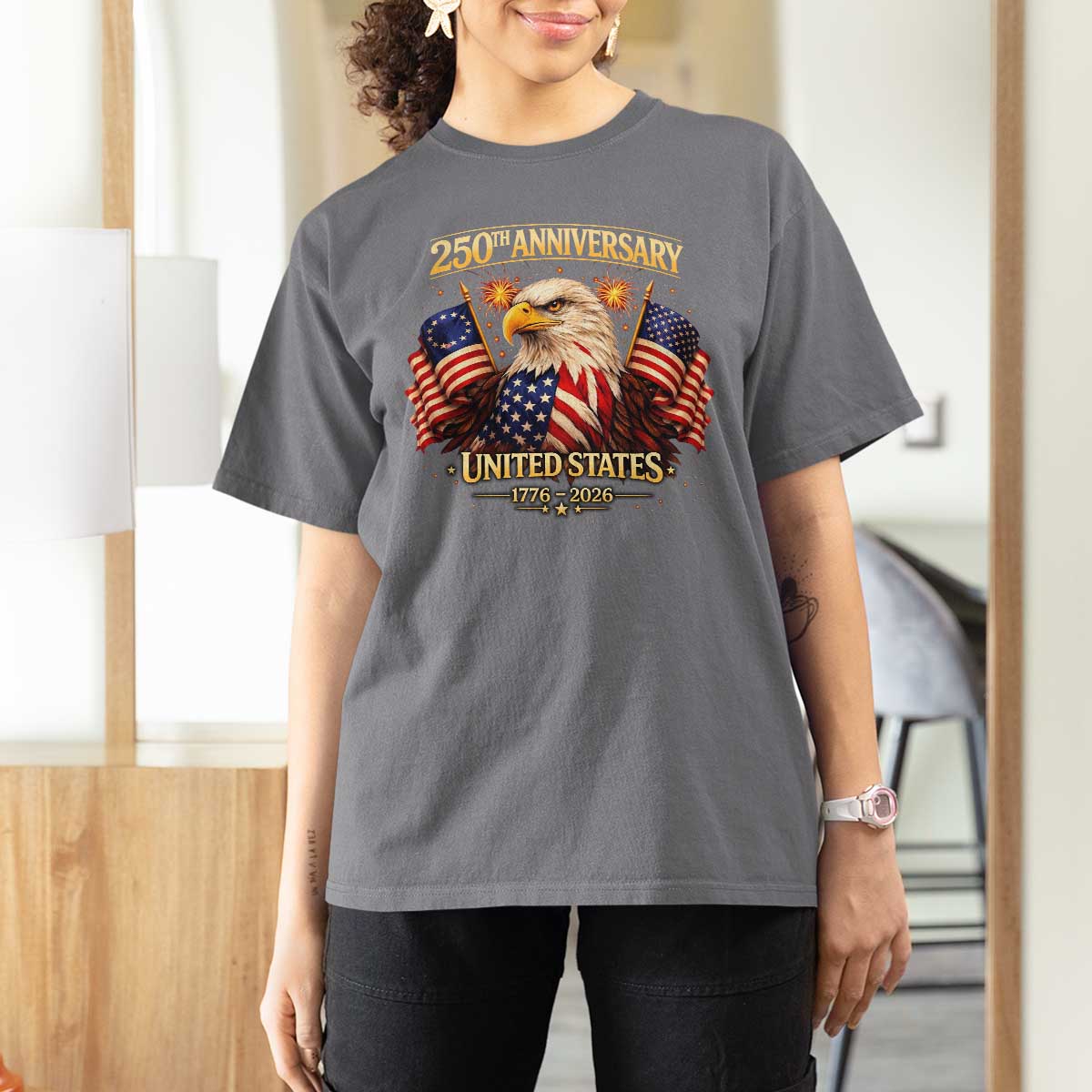 250th Anniversary T Shirt For Women United States 250 Years Birthday 1776 2026 Eagle USA Flag