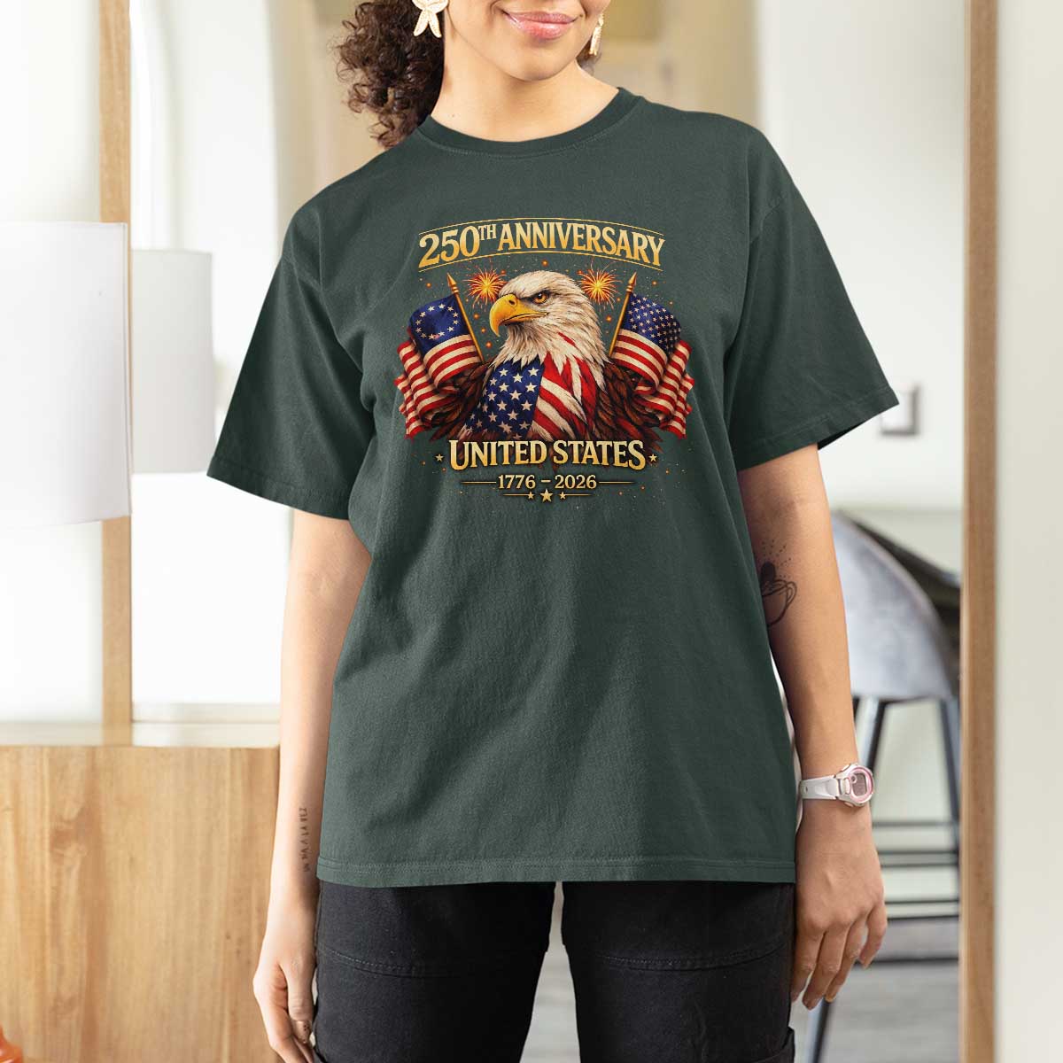 250th Anniversary T Shirt For Women United States 250 Years Birthday 1776 2026 Eagle USA Flag