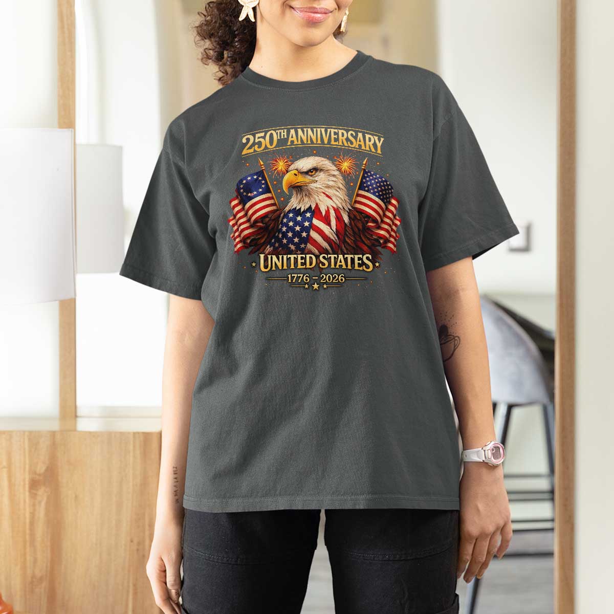 250th Anniversary T Shirt For Women United States 250 Years Birthday 1776 2026 Eagle USA Flag