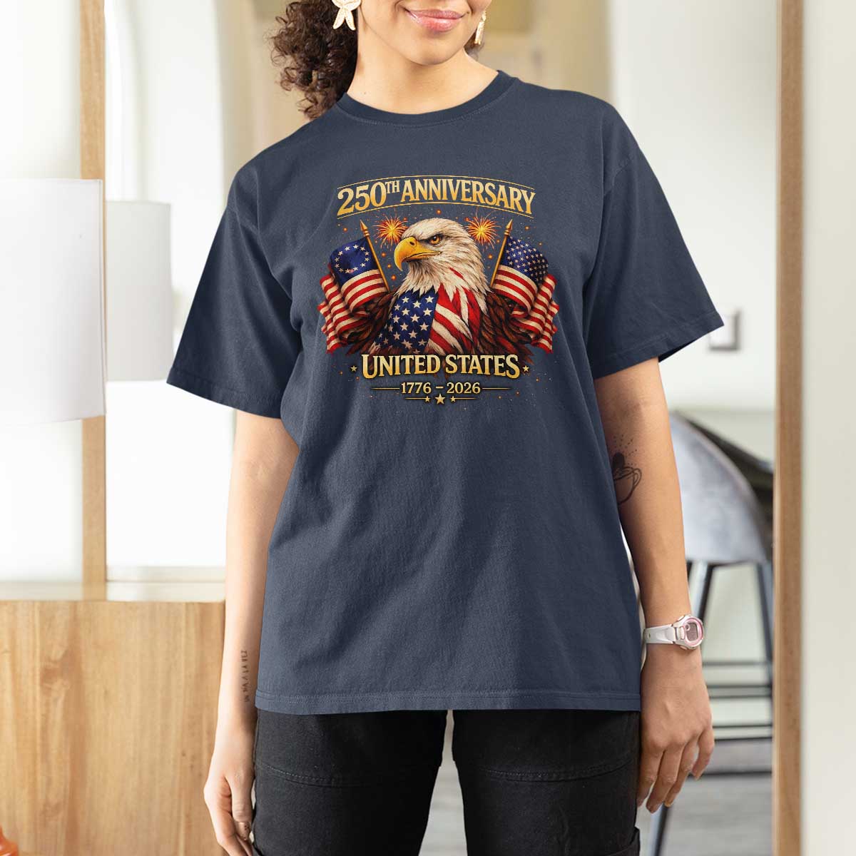 250th Anniversary T Shirt For Women United States 250 Years Birthday 1776 2026 Eagle USA Flag