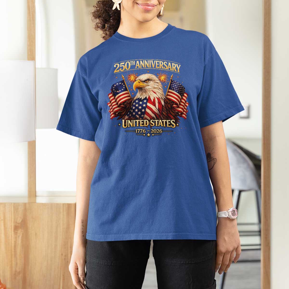 250th Anniversary T Shirt For Women United States 250 Years Birthday 1776 2026 Eagle USA Flag