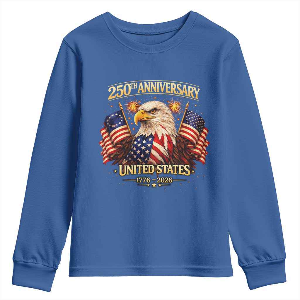 250th Anniversary Youth Sweatshirt United States 250 Years Birthday 1776 2026 Eagle USA Flag